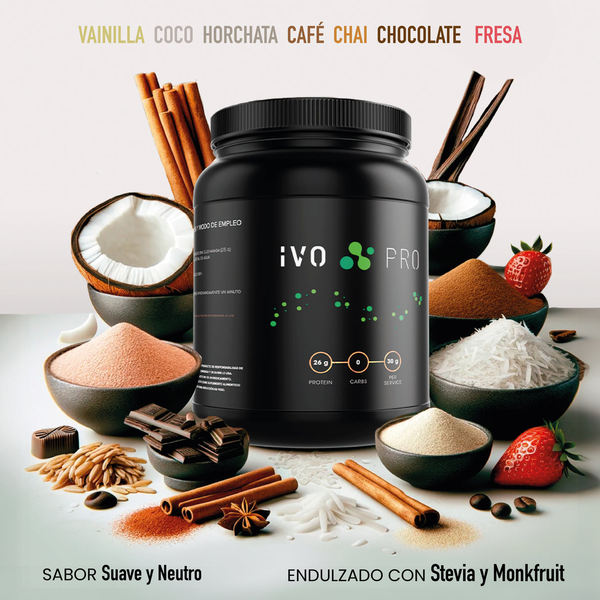 IVO PRO Proteína Premium Sabor Chocolate de Suero de Leche | 26g Proteína | 0g Carbs | Libre Lactosa | 33 Porciones