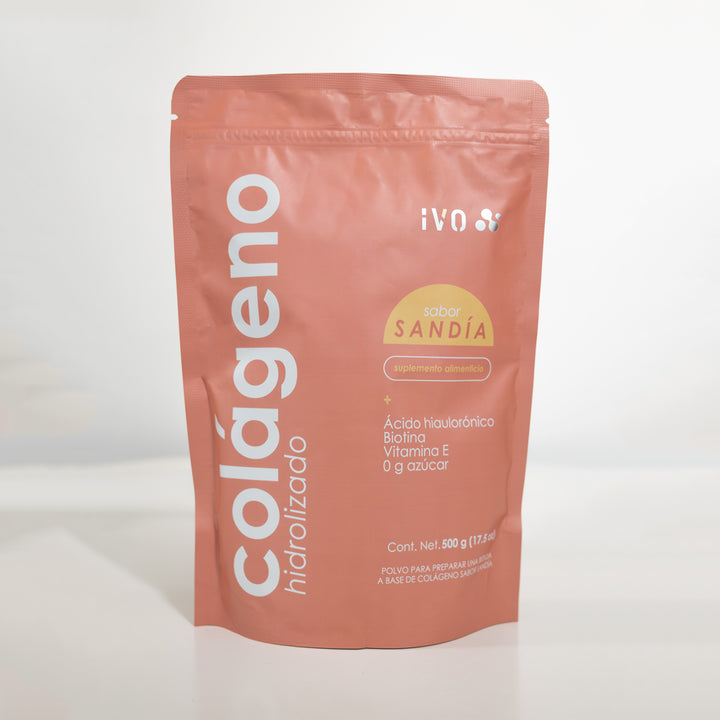 IVO Colágeno Hidrolizado con Peptidos de Colágeno, 15 grs por porción (33 servings), Sabor Sandía
