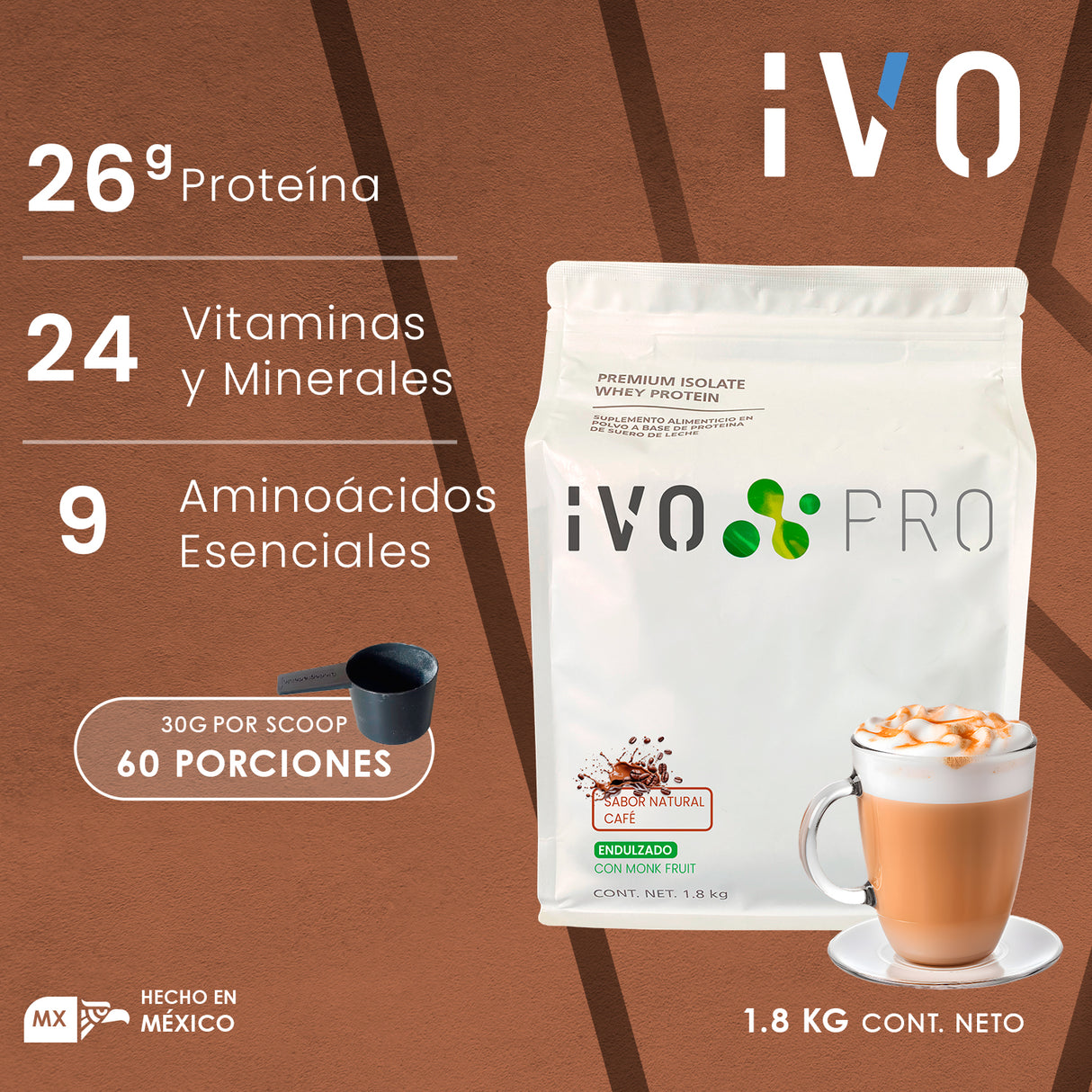 Proteína IVO PRO Café 1.8kg | 60 porciones