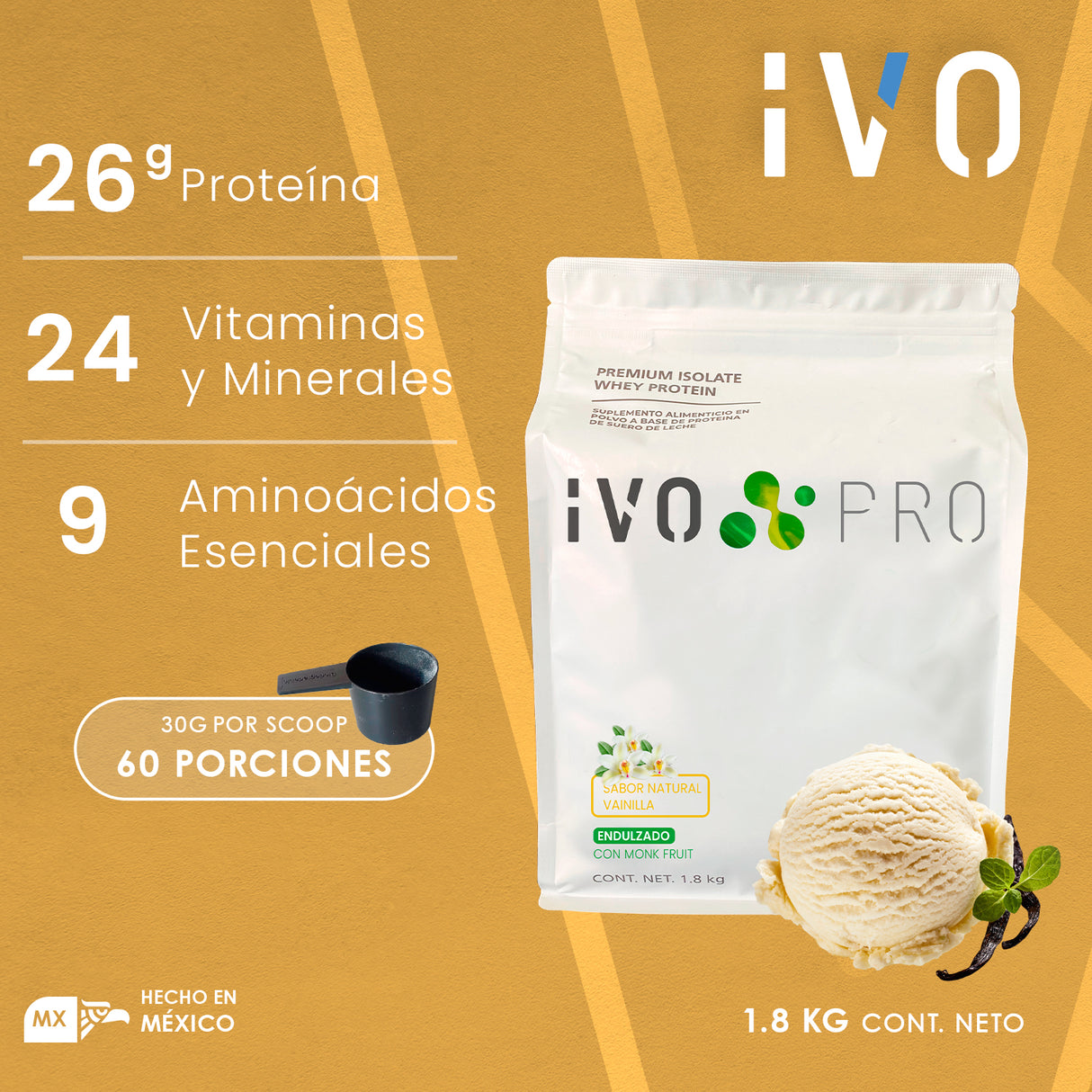 Proteína IVO PRO Vainilla 1.8kg | 60 porciones