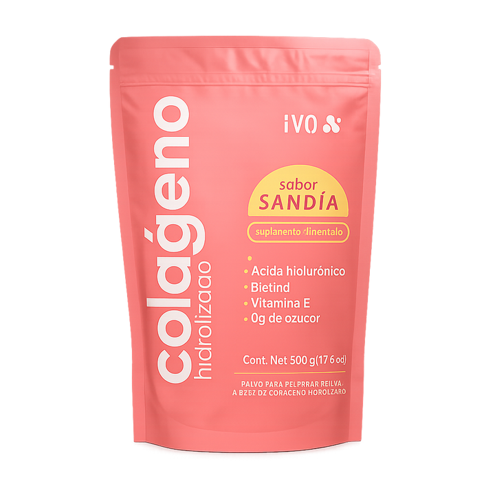 IVO Colágeno Hidrolizado con Peptidos de Colágeno, 15 grs por porción (33 servings), Sabor Sandía