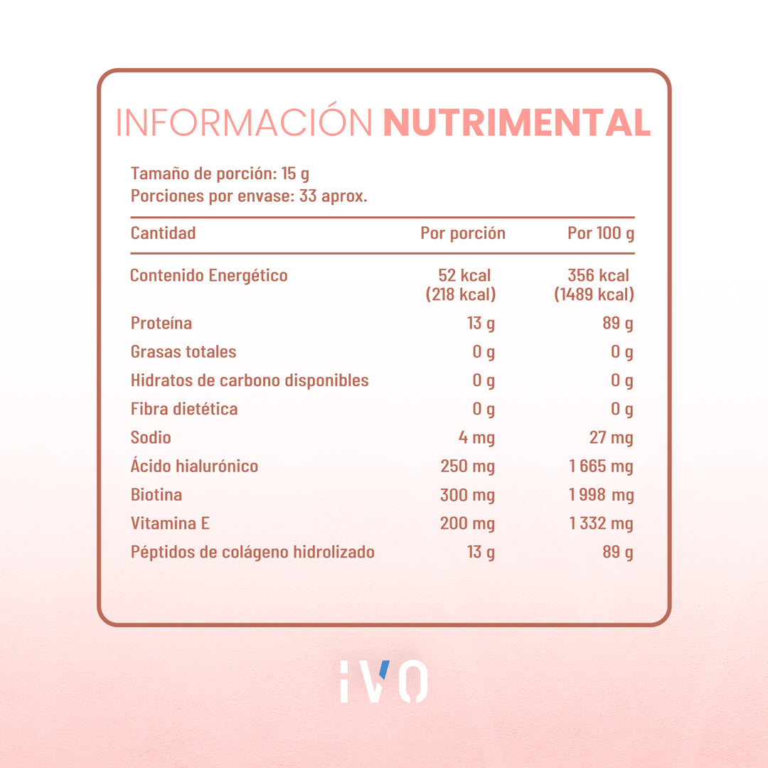 IVO Colágeno Hidrolizado con Peptidos de Colágeno, 15 grs por porción (33 servings), Sabor Sandía
