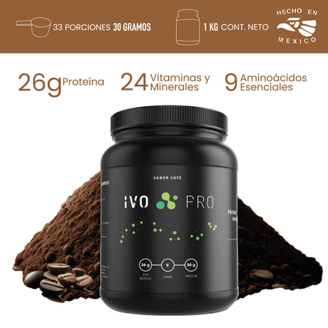 IVO PRO Proteína Premium Sabor Café de Suero de Leche | 26g Proteína | 0g Carbs | Libre Lactosa | 33 Porciones