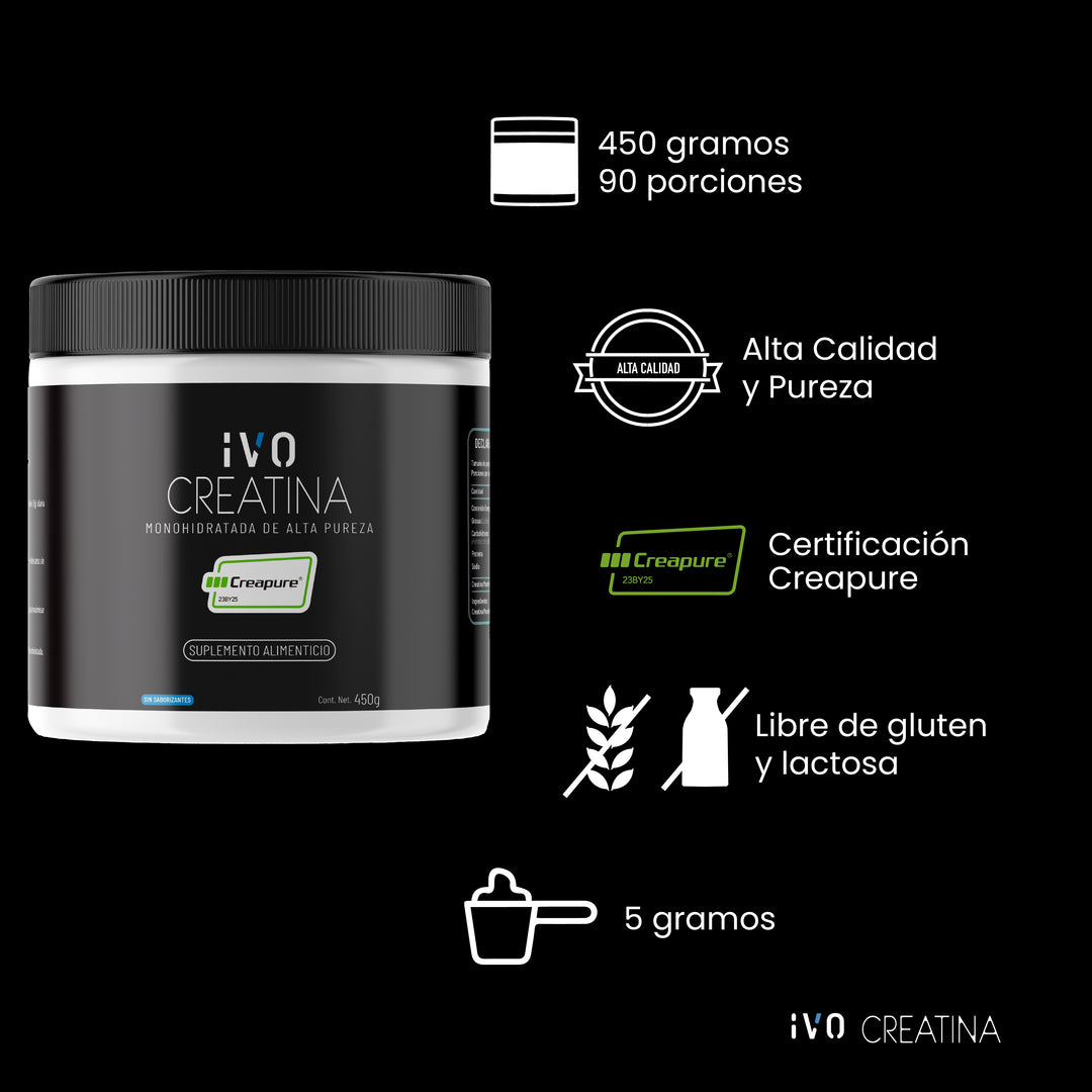 IVO Creatina Monohidratada Creapure En Polvo 450g Sin Sabor