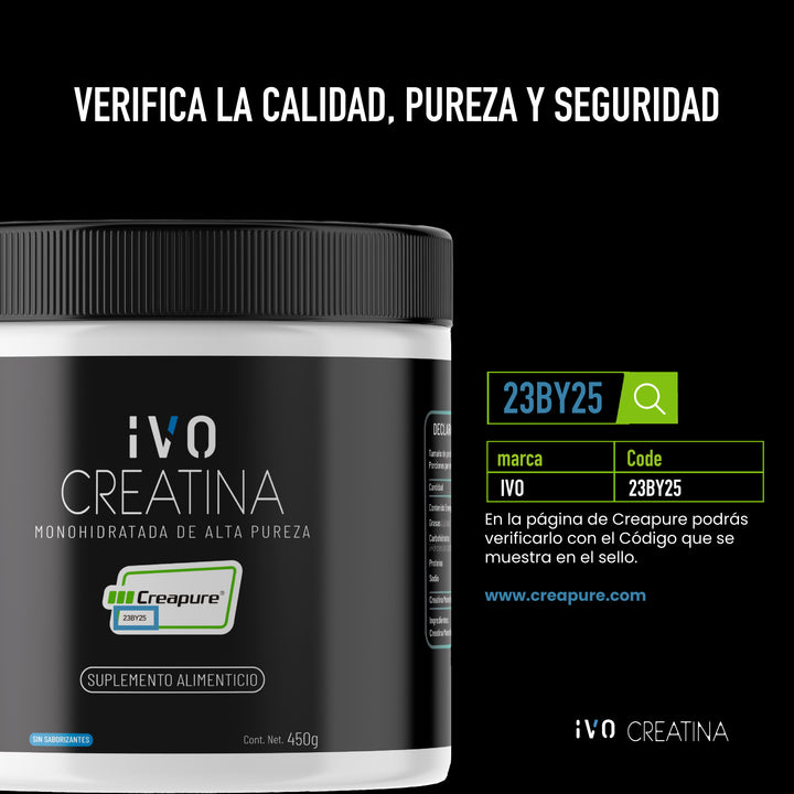 IVO Creatina Monohidratada Creapure En Polvo 450g Sin Sabor